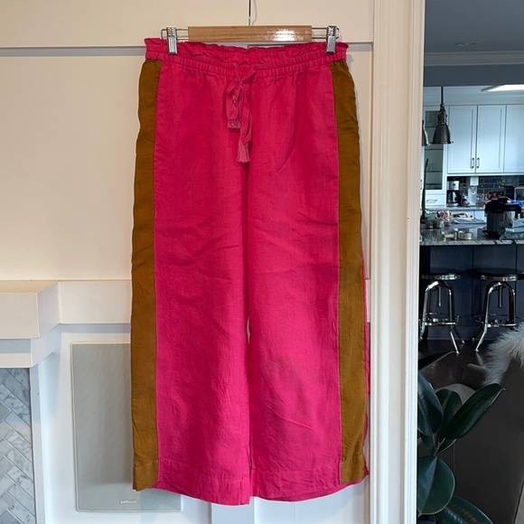 J. Crew Pants - J. Crew Pink 100% Linen Side Stripe Pants